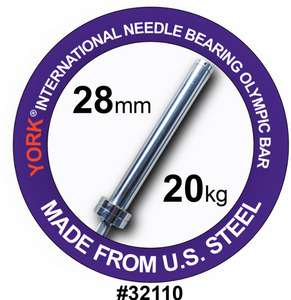 York North American Men’s Olympic Training Weight Bar –  28 mm, Satin Chrome Finish, Needle Bearing